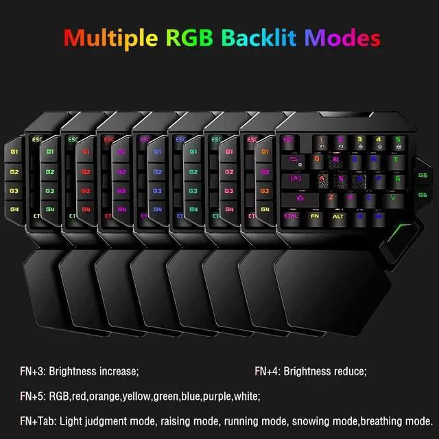 Alt view image 3 of 7 - RGB One Handed Mechanical Gaming Keyboard,Colorful Backlit Professional Gaming Keyboard with Wrist Rest Support,USB Wired Single Hand Mechanical Keyboard for Game