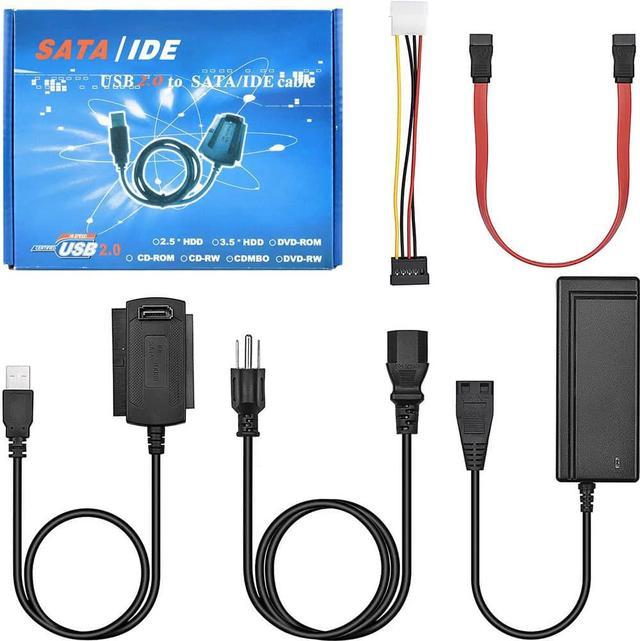 SATA/PATA/IDE Drive to USB 2.0 Adapter Converter Cable for Hard Disk SSD 2.5" 3.5" with External AC Power Supply, Compatible with All Computer System Laptop PC Mac Desktop Hard Drive Adapters -