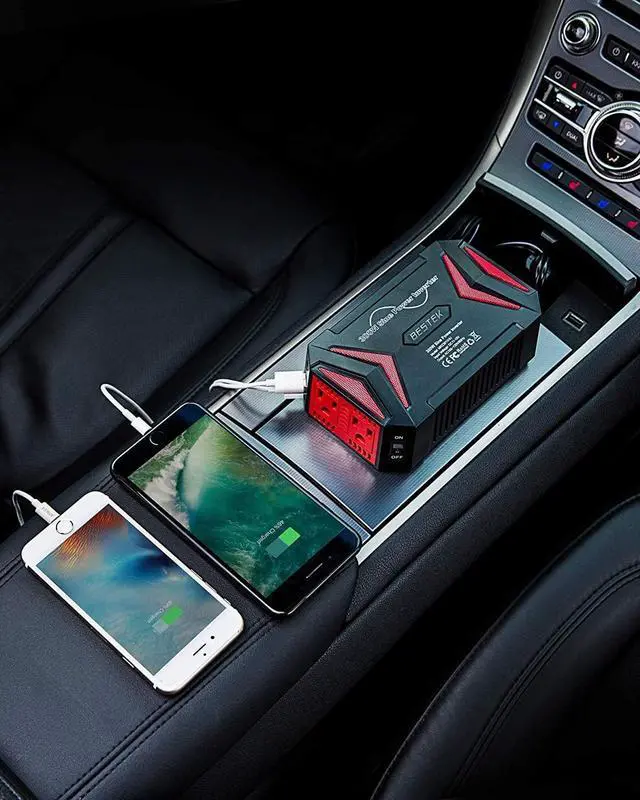 Alt view image 7 of 7 - 300Watt Pure Sine Wave Power Inverter Car Adapter DC 12V to AC 110V with 4.2A Dual Smart USB Ports
