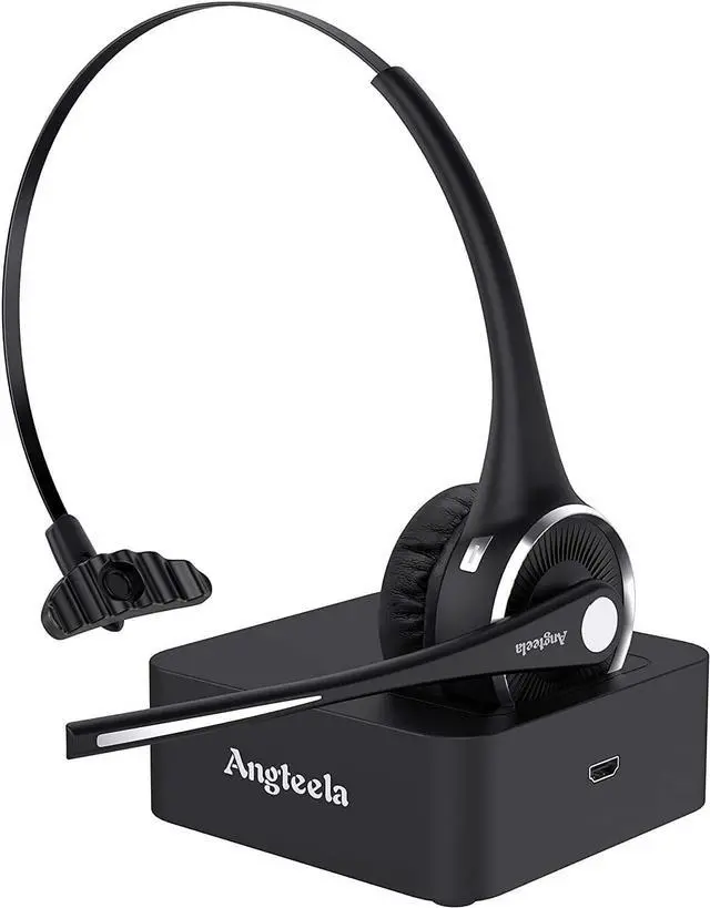 Main image of Trucker Bluetooth Angteela Headset with Microphone, Wireless Cell Phone Headset with Noise Canceling Mic Charging Base Mute Function for Home Office Call Center Skype