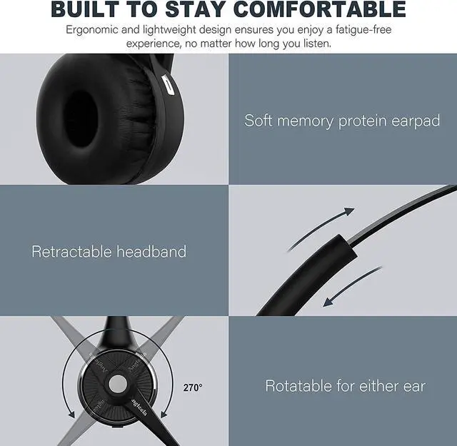 Alt view image 3 of 7 - Trucker Bluetooth Angteela Headset with Microphone, Wireless Cell Phone Headset with Noise Canceling Mic Charging Base Mute Function for Home Office Call Center Skype