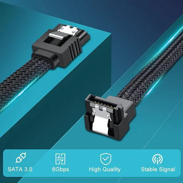 Alt view image 7 of 7 - SATA III Cable, 6Gbps 90 Degree Right Angle HDD SDD Data Cable, SATA 3.0 Nylon Braided Cable with Locking Latch for SATA HDD, SSD, CD Driver, CD Writer(20 Inch, Black,5 Pack)