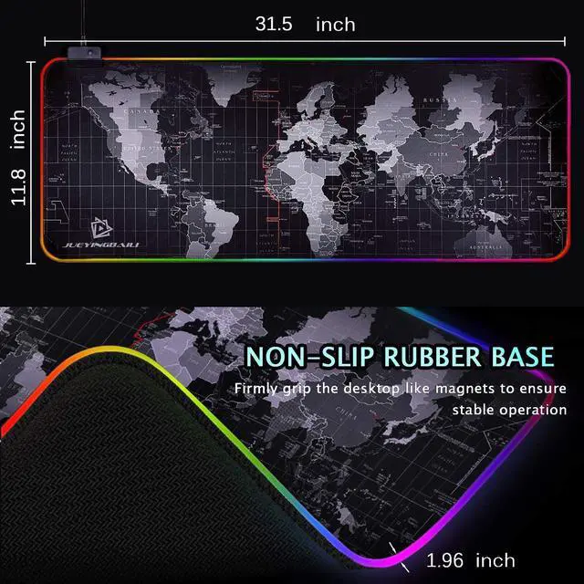 Alt view image 2 of 7 - RGB Gaming Mouse Pad - Large Led Keyboard Pad, Mouse Mat with HD Map, Smoothly Waterproof Surface, Non-Slip Rubber Base, 31.5inin X 11.8inin & 14 Light Modes