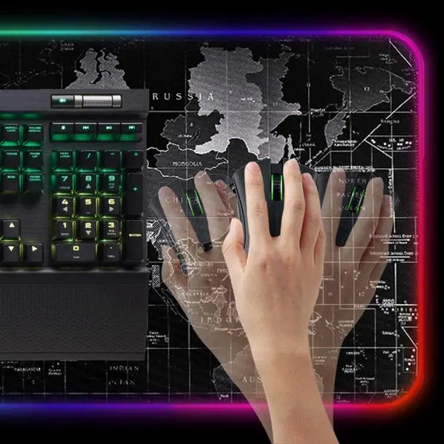 Alt view image 3 of 7 - RGB Gaming Mouse Pad - Large Led Keyboard Pad, Mouse Mat with HD Map, Smoothly Waterproof Surface, Non-Slip Rubber Base, 31.5inin X 11.8inin & 14 Light Modes