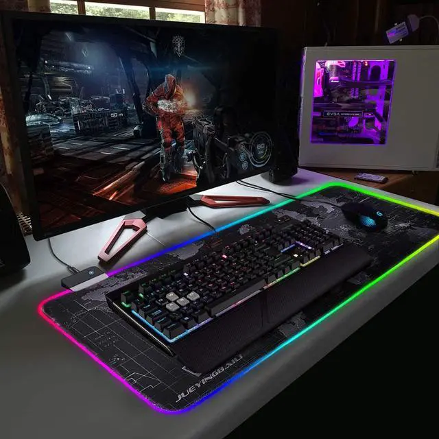 Alt view image 7 of 7 - RGB Gaming Mouse Pad - Large Led Keyboard Pad, Mouse Mat with HD Map, Smoothly Waterproof Surface, Non-Slip Rubber Base, 31.5inin X 11.8inin & 14 Light Modes
