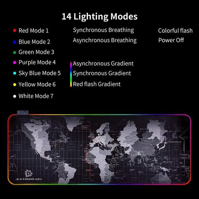 Alt view image 4 of 7 - RGB Gaming Mouse Pad - Large Led Keyboard Pad, Mouse Mat with HD Map, Smoothly Waterproof Surface, Non-Slip Rubber Base, 31.5inin X 11.8inin & 14 Light Modes