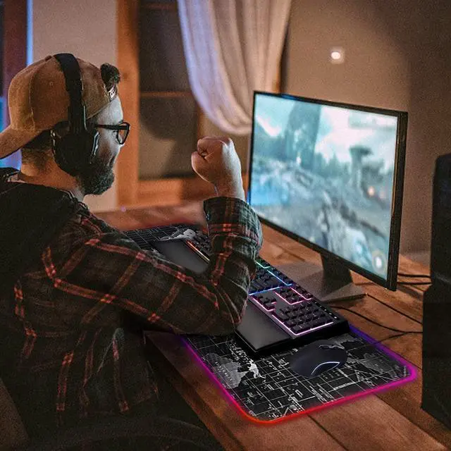 Alt view image 6 of 7 - RGB Gaming Mouse Pad - Large Led Keyboard Pad, Mouse Mat with HD Map, Smoothly Waterproof Surface, Non-Slip Rubber Base, 31.5inin X 11.8inin & 14 Light Modes