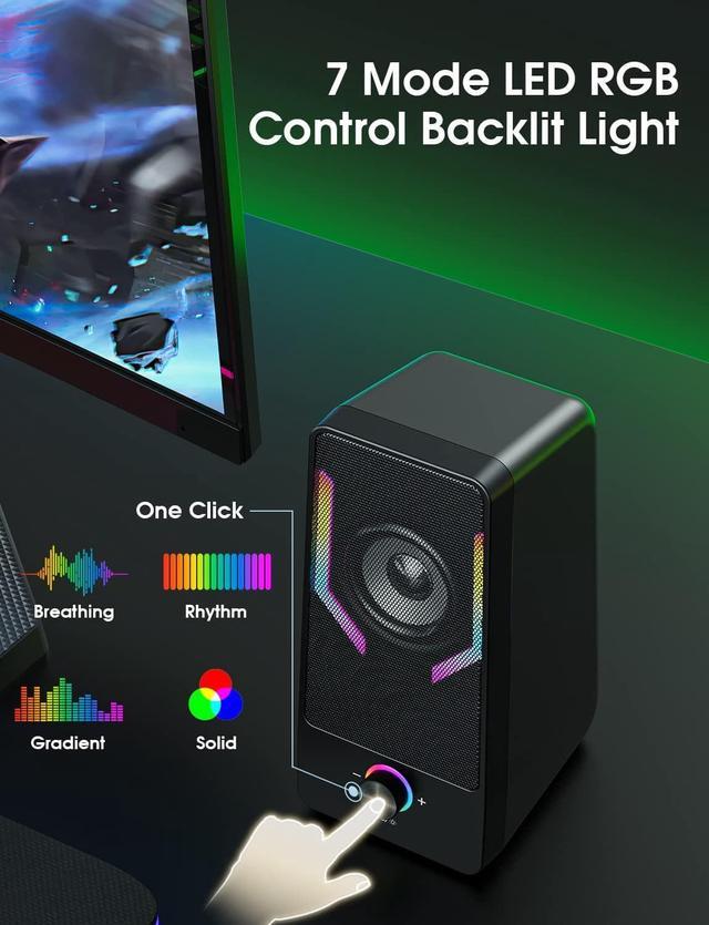 Computer Speakers, RGB Gaming Desktop Speakers with 7Color Backlit, 10W USB  Powered Volume Control Monitor Speaker, 2.0CH Stereo Laptop Speaker