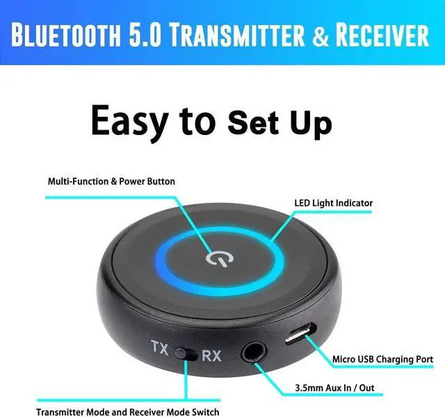 Alt view image 7 of 7 - Bluetooth 5.0 Transmitter Receiver for TV, aptX Low Latency Wireless Audio Adapter for Home Stereo PC DVD Radio Projector Xbox PS4 w/ RCA 3.5mm Aux Jack, Pair 2 Headphones Speaker, No Delay