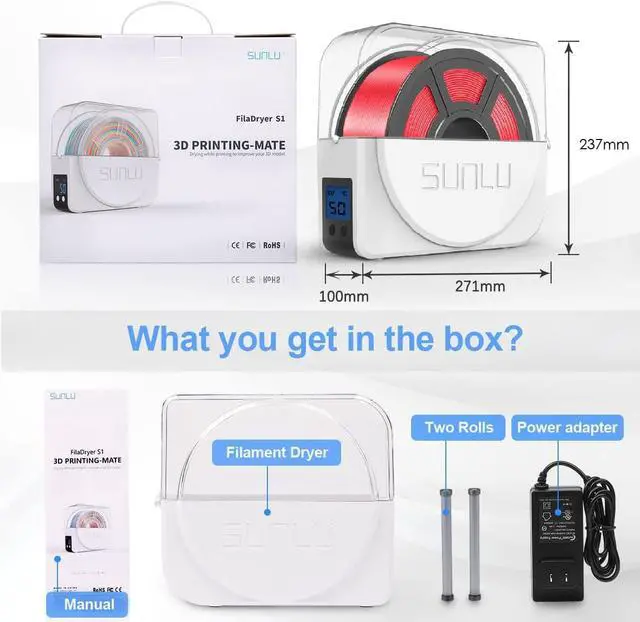 Alt view image 7 of 7 - Filament Dryer Box with Fan for 3D Printer Filament, Upgraded Filament Dehydrator Storage Box for 3D Filament 1.75 2.85 3.00mm, Keeping Filament Dry During 3D Printing, S1 Plus, White