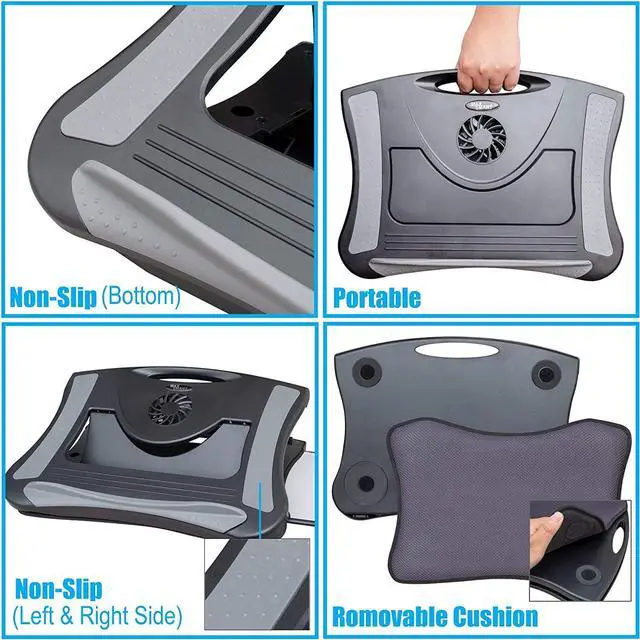 Alt view image 5 of 7 - Laptop Lap Pad Laptop Stand with Attached Mouse Pad, Cushion and USB Cooling Fan, Non-Slip Heat Shield Tablet Computer Stand for Sturdy Work Station for Home, Office, Bed Sofa, Couch and Car