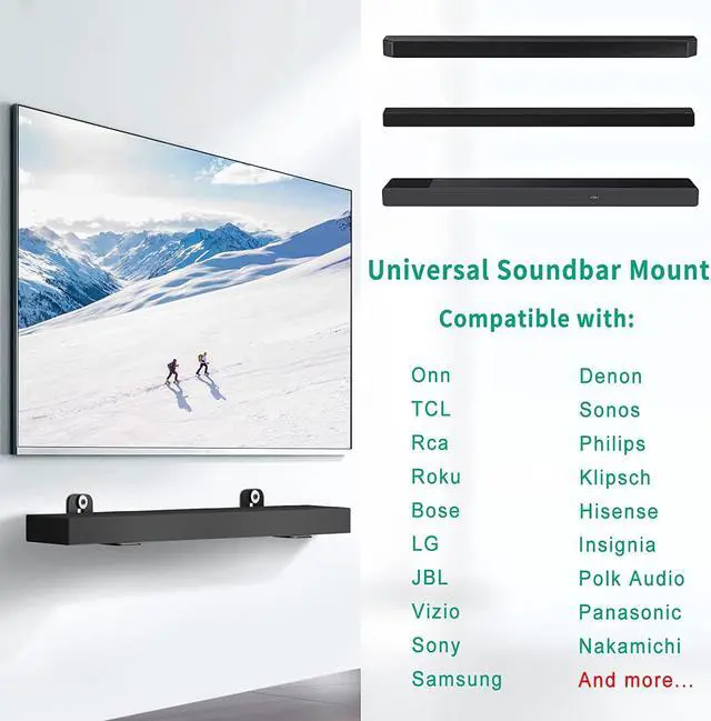 Alt view image 3 of 6 - Universal Soundbar Wall Mount Bracket Floating Wall Shelf for Samsung, Sony, LG, Nakamichi, Polk Audio, Vizio, Roku, Onn Soundbar Mount Mounting Bracket Sound Bar Mount Under TV
