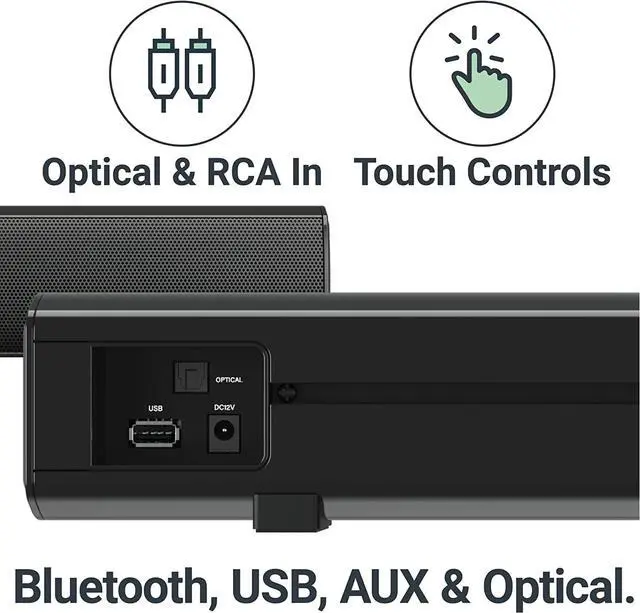 Alt view image 3 of 7 - Majority Bowfell Small Sound Bar for TV with Bluetooth, RCA, USB, Opt, AUX Connection, Mini Sound/Audio System for TV Speakers/Home Theater, Gaming, Projectors, 50 watt, 15 inch