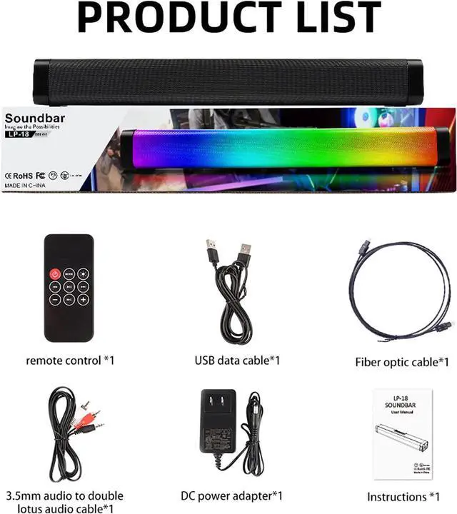 Alt view image 7 of 7 - Small Sound Bar for TV with Bluetooth, RCA, USB, Opt, AUX Connection, Mini Sound/Audio System for TV Speakers/Home Theater, Gaming, Projectors