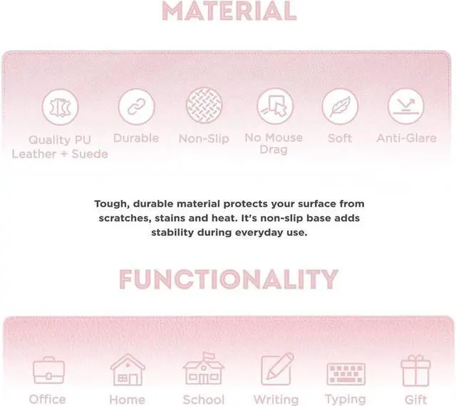 Alt view image 2 of 7 - Leather Desk Pad, Mouse Pad, Office Desk Mat, Non-Slip Laptop Desk Pad, Waterproof Desk Writing Pad for Office and Home (31.5" x 15.7", Pink+Silver)