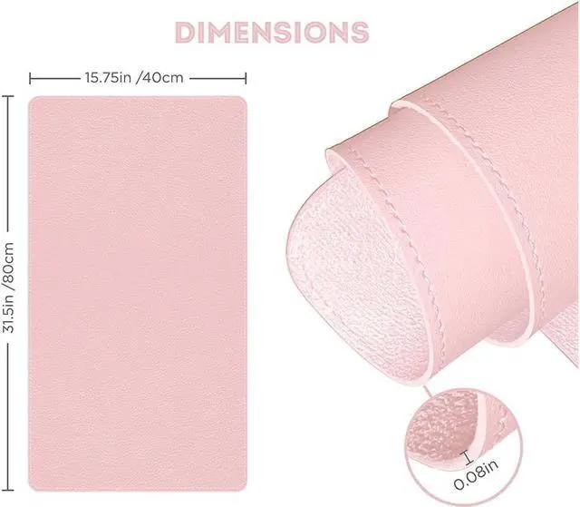 Alt view image 6 of 7 - Leather Desk Pad, Mouse Pad, Office Desk Mat, Non-Slip Laptop Desk Pad, Waterproof Desk Writing Pad for Office and Home (31.5" x 15.7", Pink+Silver)