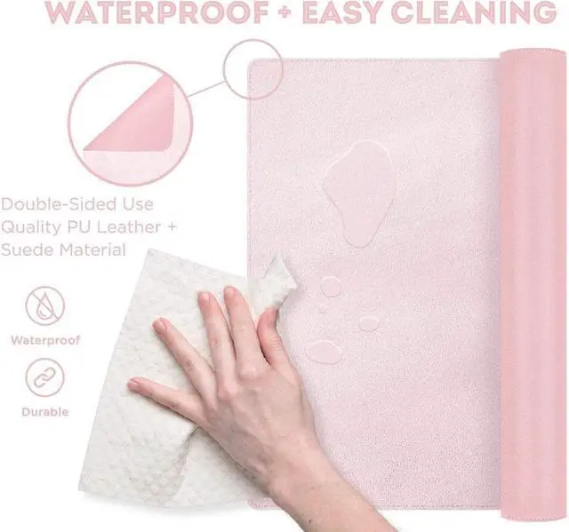 Alt view image 5 of 7 - Leather Desk Pad, Mouse Pad, Office Desk Mat, Non-Slip Laptop Desk Pad, Waterproof Desk Writing Pad for Office and Home (31.5" x 15.7", Pink+Silver)