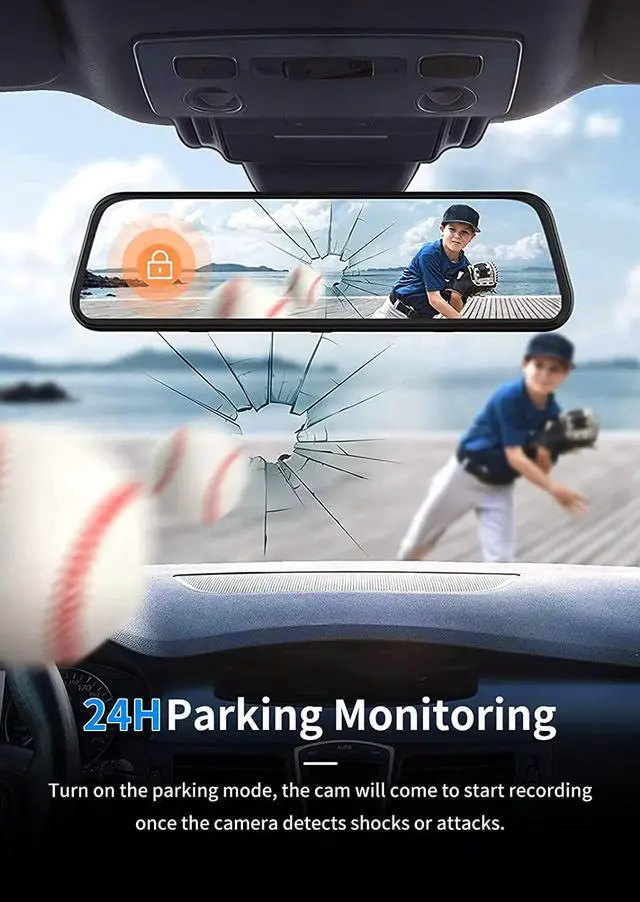 Alt view image 6 of 7 - 4K Mirror Dash Cam Front and Rear, Rearview Mirror Camera for Cars & Trucks with 11" IPS Touch Screen, Backup Camera with Type-C Connector/ Starvis Sensor/ Parking Monitor/Free 32GB Card-G814