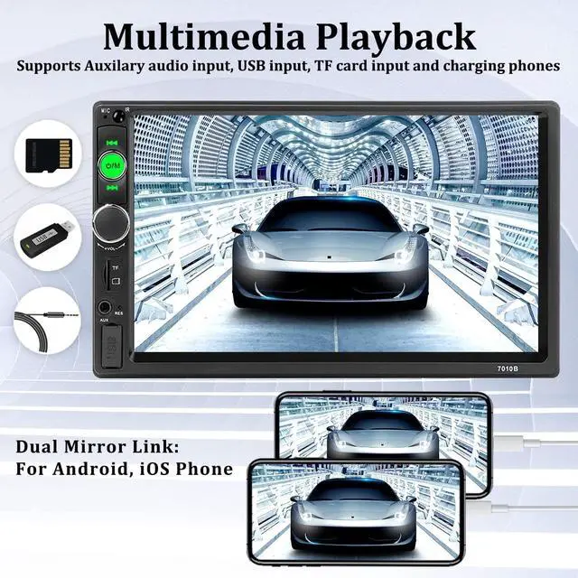 Alt view image 5 of 7 - Car Stereo Double Din Car Radio 7 Inch HD Touch Screen Bluetooth MP5 Player FM Radio Audio Receiver UNITOPSCI Multimedia Player 2 Din AUX in USB TF Card Input Mirror Link with 12 LED Backup Camera