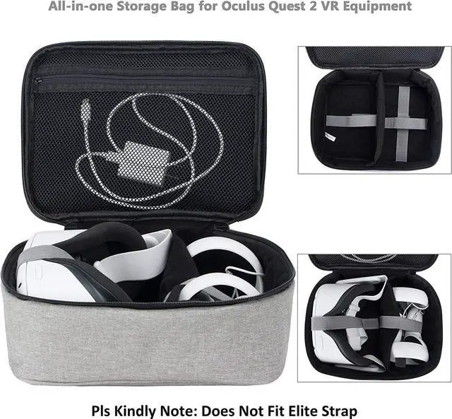 Alt view image 4 of 6 - Soft Carrying Case Compatible with Oculus Quest 2 VR, Carrying Case for Oculus Quest 2 Headset Fits for Travel, Home, Outdoor, Not Compatible with Elite Strap Gray