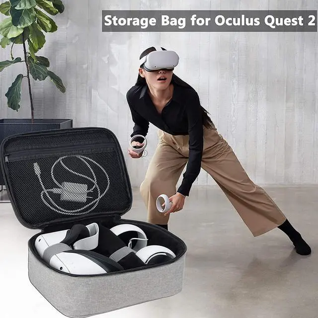 Alt view image 6 of 6 - Soft Carrying Case Compatible with Oculus Quest 2 VR, Carrying Case for Oculus Quest 2 Headset Fits for Travel, Home, Outdoor, Not Compatible with Elite Strap Gray