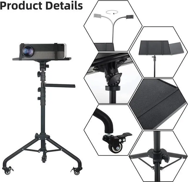 Alt view image 4 of 7 - Projector Stand Tripod on Wheels,Projector Tripod Stand Adjustable Height 29 to 52 Inch,with Removable Mouse Tray and Phone Holder,Portable Laptop Tripod Stand