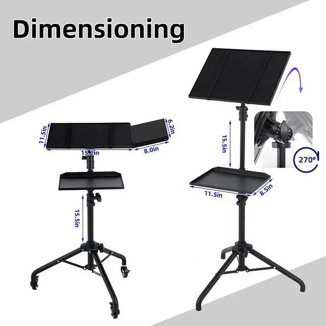 Alt view image 3 of 7 - Projector Stand Tripod on Wheels,Projector Tripod Stand Adjustable Height 29 to 52 Inch,with Removable Mouse Tray and Phone Holder,Portable Laptop Tripod Stand