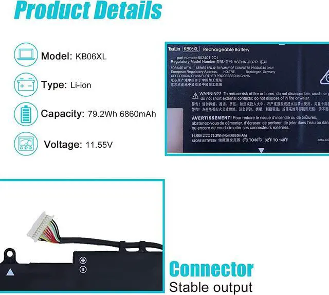 Alt view image 2 of 7 - KB06XL 902499-856 902499-855 902401-2C1 Laptop Battery Replacement for HP Spectre X360 15 15-Bl012DX 15-BL0XX 15-BL1XX 15-BL002XX 15T-BL000 15T-BL100 Z6K99EA Series KBO6XL HSTNN-DB7R TPN-Q179