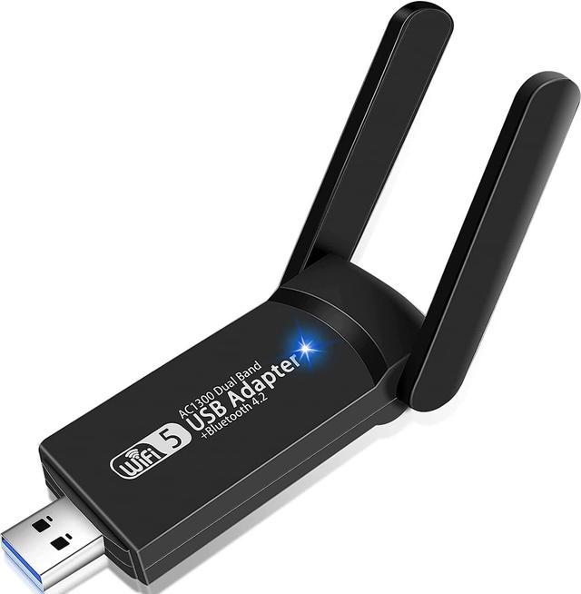 USB WiFi Bluetooth Adapter, 1300Mbps Dual Band 2.4/5Ghz Wireless Network  External Receiver, Mini WiFi Dongle for PC/Laptop/Desktop 