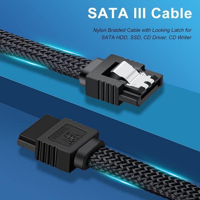 Alt view image 7 of 7 - SATA III Cable, 6Gbps Straight HDD SDD Data Cable, SATA 3.0 Nylon Braided Cable with Locking Latch for SATA HDD, SSD, CD Driver, CD Writer(20 Inch, Black,5 Pack)