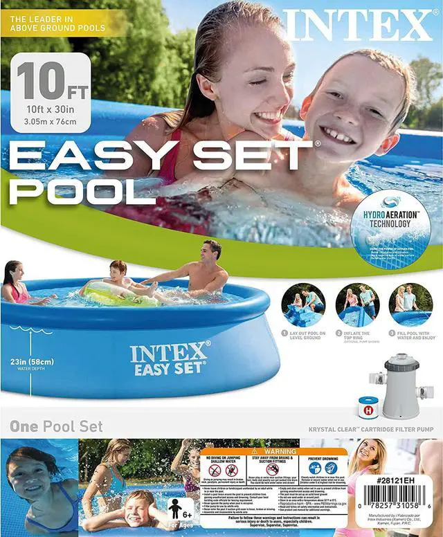 Alt view image 7 of 7 - INTEX 28117EH Easy Set Inflatable Swimming Pool Set: 10ft x 24in  Includes 330 GPH Cartridge Filter Pump  Puncture-Resistant Material  813 Gallon Capacity  18in Water Depth
