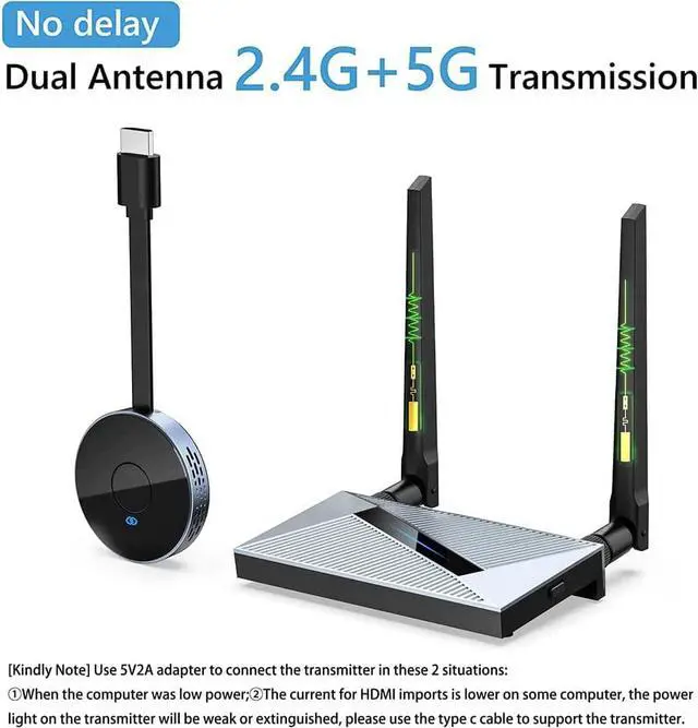 Alt view image 5 of 7 - Wireless HDMI Transmitter and Receiver,Wireless HDMI 4k Extender Kit, HDMI Adapter Support 4K@30Hz, Support 2.4/5GHz Player Streaming Video/Audio from Laptop/PC/Phone to HDTV/Projector/Monitor