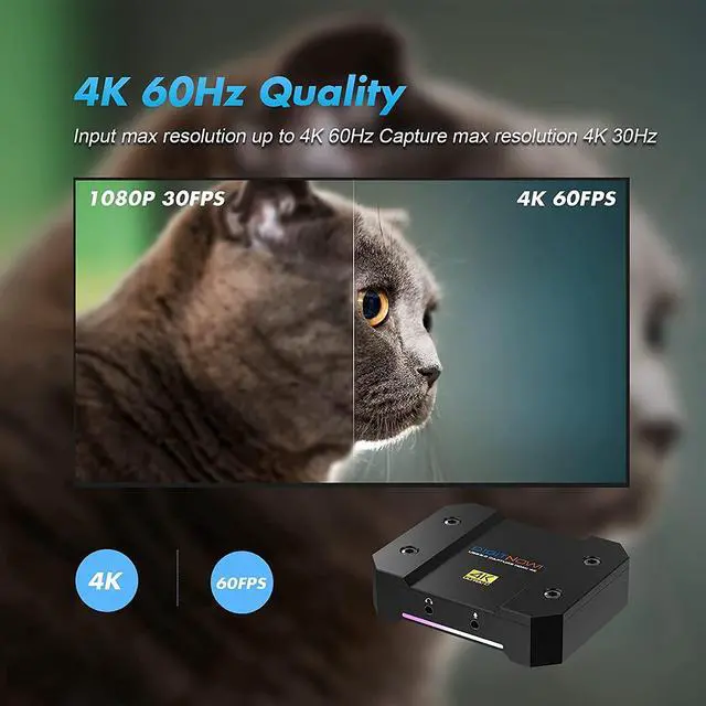 Alt view image 2 of 7 - DIGITNOW USB Video Capture Card 4k/60Hz HDR10 Zero-Lag Passthrough, Ultra-Low Latency, Full HD Video Recording for PS5, PS4/Pro, Xbox Series X/S, Xbox One X/S, Real USB3.0