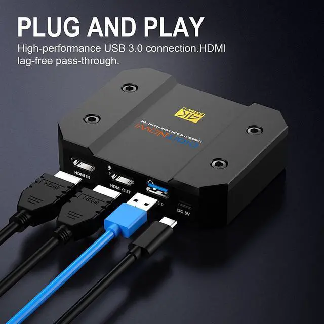 Alt view image 3 of 7 - DIGITNOW USB Video Capture Card 4k/60Hz HDR10 Zero-Lag Passthrough, Ultra-Low Latency, Full HD Video Recording for PS5, PS4/Pro, Xbox Series X/S, Xbox One X/S, Real USB3.0