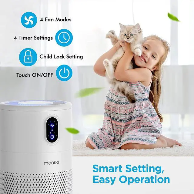 Alt view image 5 of 5 - Air Purifiers for Home Large Room up to 1076ft², H13 True HEPA Air Filter Cleaner, Odor Eliminator, Remove Smoke Dust Pollen Pet Dander, Night Light(Available for California)