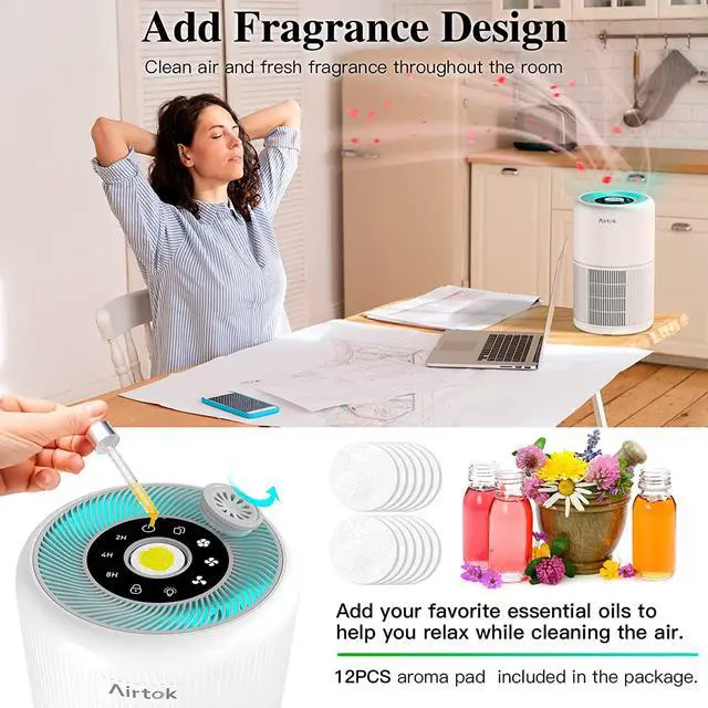 Alt view image 5 of 7 - Air Purifier for Bedroom Home with Fragrance Sponges | 4-In-1 H13 True HEPA Air Filter for Smoke Dust Pollen Pet Dander Odors,99.97% Removal to 0.1 Microns | Ozone-Free, Night Light
