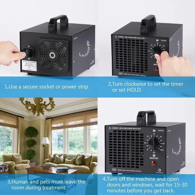 Alt view image 2 of 7 - AIRTHEREAL MA5000 Commercial Ozone Generator, 5000mg/h O3 Machine Home Air Ionizers Deodorizer for Rooms, Smoke, Cars and Pets, Black