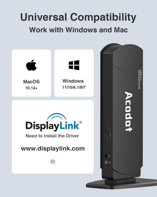 Alt view image 6 of 6 - USB 3.0 Universal Docking Station, 13 in 1 Laptop Docking Station Dual Monitor for Windows and Mac, USB C Docking Station with HDMI, VGA, DVI, 6X USB 3.0, Gigabit Ethernet, Audio