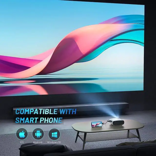 Alt view image 4 of 6 - Mini Projector for iPhone, ELEPHAS 2023 Upgraded 1080P HD Projector, 8000L Portable Projector with Tripod and Carry Bag, Movie Projector Compatible with Android/iOS/Windows/TV Stick/HDMI/USB