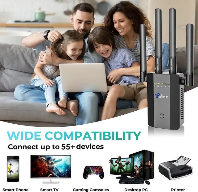 Alt view image 5 of 7 - 2023 WiFi Extender Signal Booster up to 9995sq.ft and 52+ Devices,Wireless Internet Repeater, Long Range Amplifier with Ethernet Port,Access Point, Internet Booster for Home, 5 Modes, 1-Tap Setup