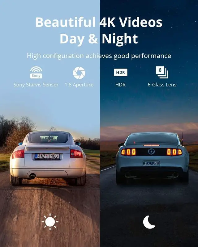 Alt view image 3 of 7 - Kingslim D5-4K Dash Cam with WiFi - Front Dash Camera for Cars with GPS and Speed, Sony Night Vision, Support APP and 256GB Max