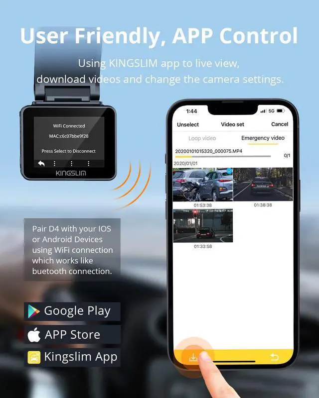 Alt view image 4 of 7 - Kingslim D5-4K Dash Cam with WiFi - Front Dash Camera for Cars with GPS and Speed, Sony Night Vision, Support APP and 256GB Max