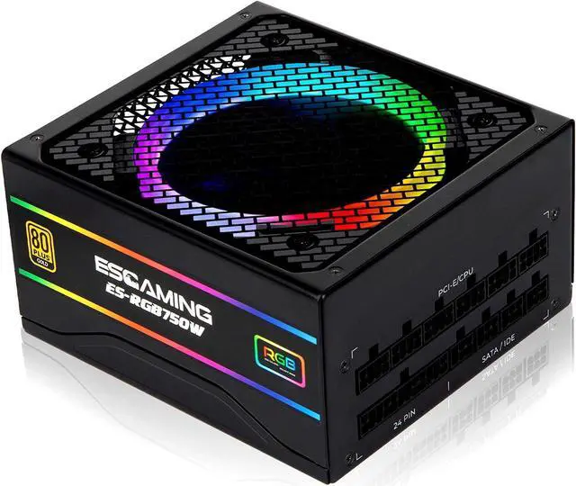 Main image of ESGAMING Power Supply 750 Watt, 80+ Gold Certified, Fully Modular RGB Power Supply, ATX 12V Active PFC Power Supply