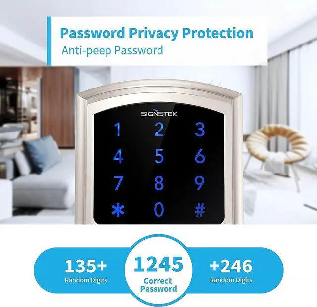 Alt view image 3 of 7 - Signstek Keyless Entry Door Lock,Digital Smartcode Lock for Front Door,Keypad with Handle and Security Key,Touchscreen,Easy Installation,  Satin Nickel
