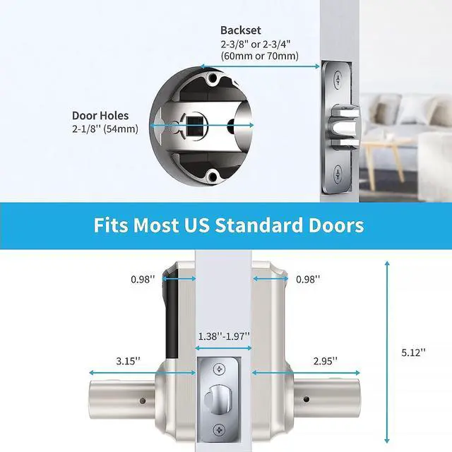 Alt view image 6 of 7 - Signstek Keyless Entry Door Lock,Digital Smartcode Lock for Front Door,Keypad with Handle and Security Key,Touchscreen,Easy Installation,  Satin Nickel