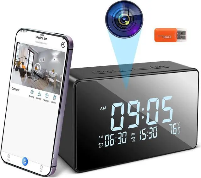 Main image of Hidden Camera Clock, 1080P WiFi Streaming Spy Camera with Night Vision Sits in Small Desk Alarm Clock, 120° View Angle Nanny Cam with Remote View, Motion Detection Alert, Video Recording (2.4G Only)