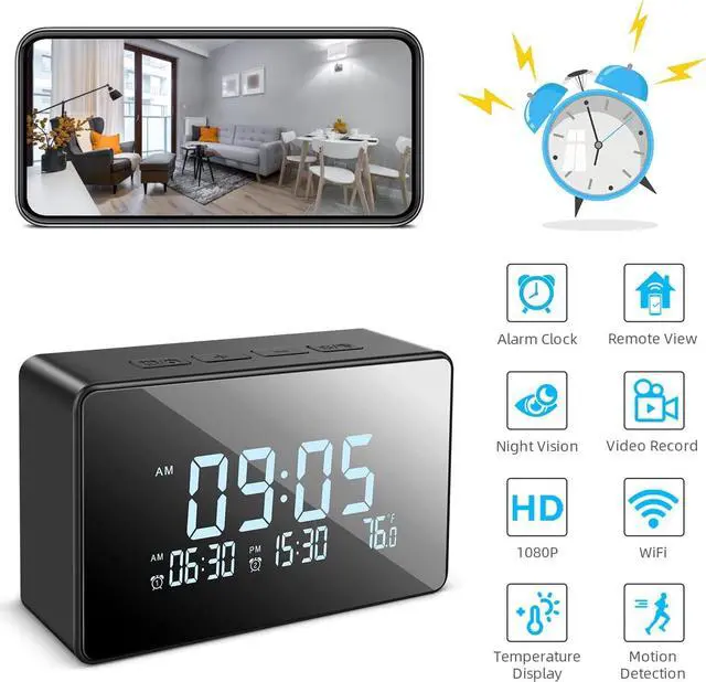Alt view image 2 of 7 - Hidden Camera Clock, 1080P WiFi Streaming Spy Camera with Night Vision Sits in Small Desk Alarm Clock, 120° View Angle Nanny Cam with Remote View, Motion Detection Alert, Video Recording (2.4G Only)