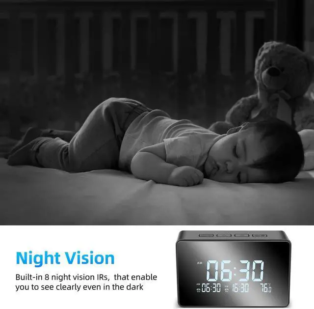 Alt view image 4 of 7 - Hidden Camera Clock, 1080P WiFi Streaming Spy Camera with Night Vision Sits in Small Desk Alarm Clock, 120° View Angle Nanny Cam with Remote View, Motion Detection Alert, Video Recording (2.4G Only)
