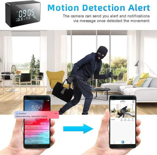 Alt view image 5 of 7 - Hidden Camera Clock, 1080P WiFi Streaming Spy Camera with Night Vision Sits in Small Desk Alarm Clock, 120° View Angle Nanny Cam with Remote View, Motion Detection Alert, Video Recording (2.4G Only)