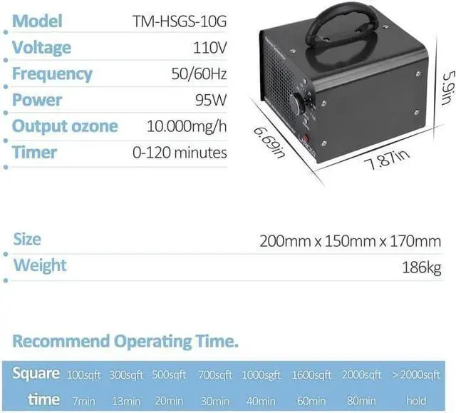 Alt view image 7 of 7 - LARICEO 10000mg/h High Capacity Ozone Generator, Home and Commercial Ozone Machine Odor Removal, Ideal for Car, Home, Smoke, Pet, etc (Black)